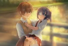 brunettes blue eyes school uniforms skirts eyepatch brown eyes short hair thigh highs anime bandaids Art HD Wallpaper